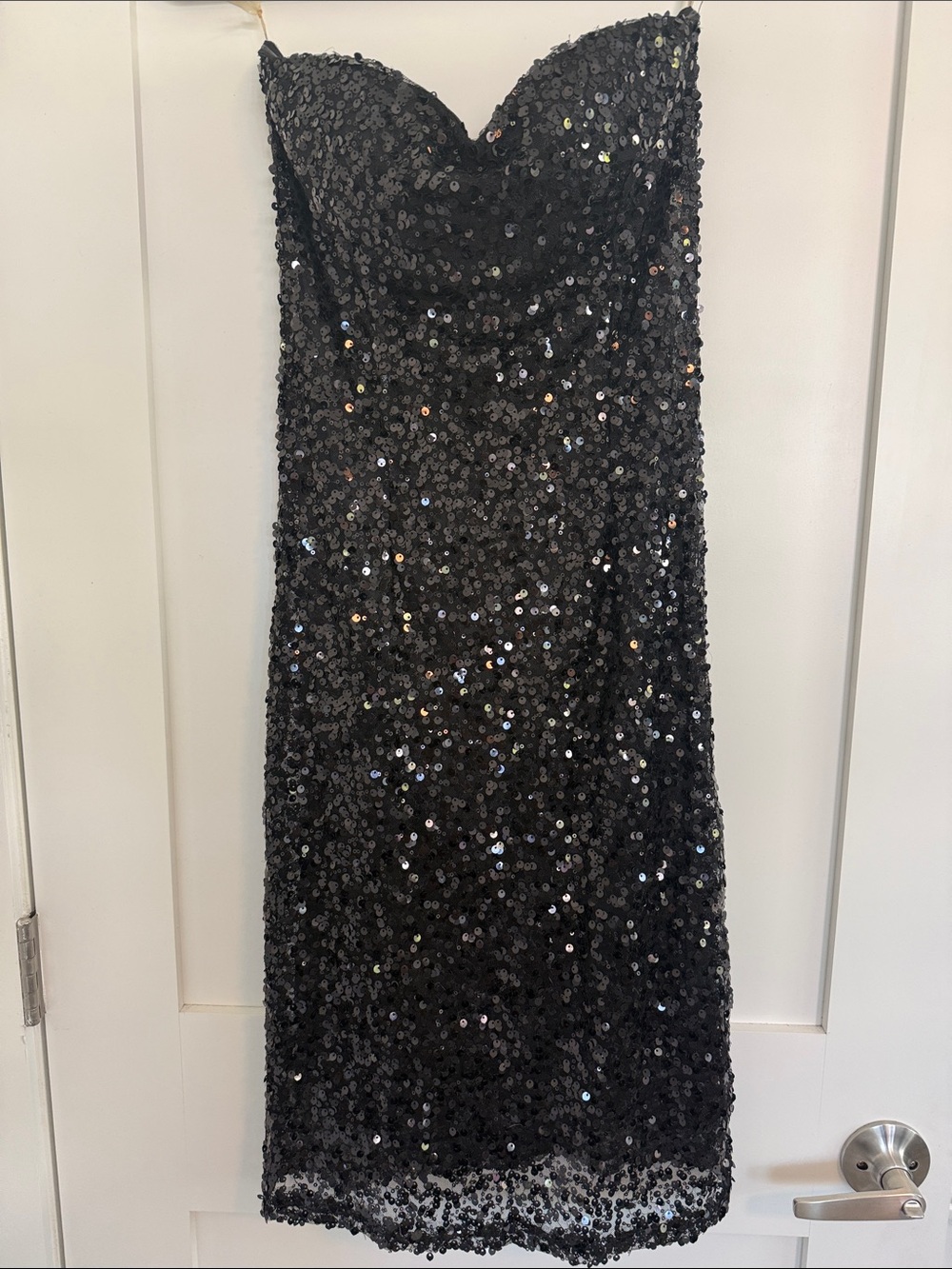 Lulu's Black Sequin Strapless Midi Dress